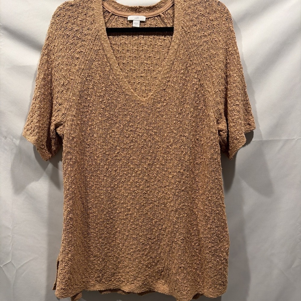 J. Jill Women's XL V-Neck Short Sleeve Pullover Sweater Tunic Knit Cotton Blend